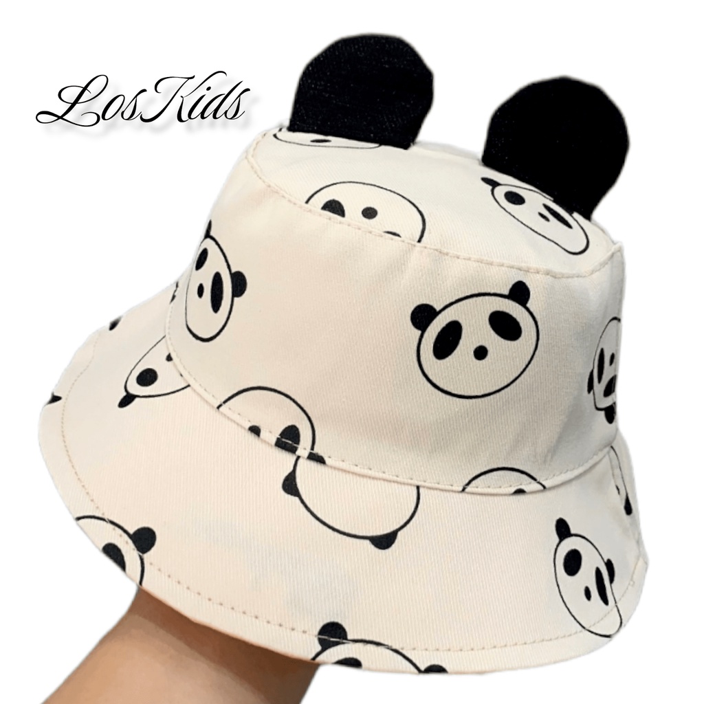 Topi Buckets Anak Motif Panda Unisex Topi Buckets Tali Dagu New