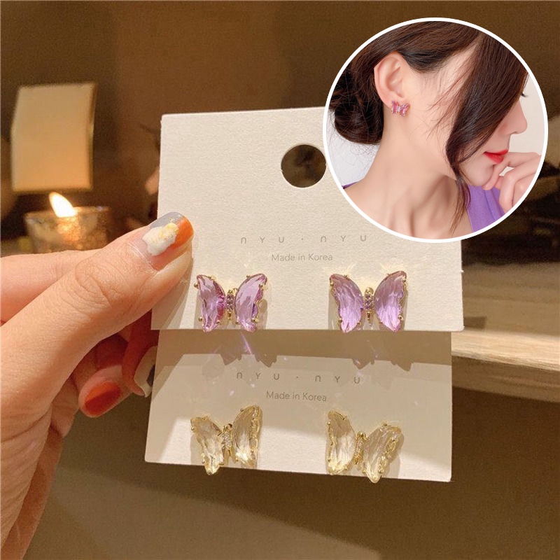 Anting Kristal Kupu-Kupu Super Fairy Earrings Korean Style