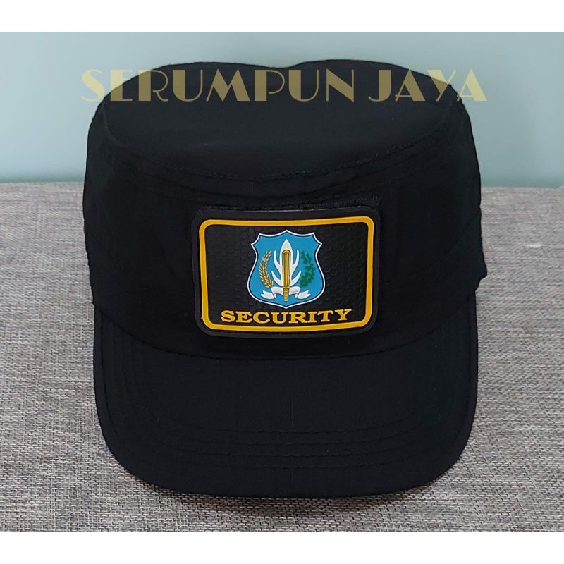 TOPI KOMANDO SECURITY LOGO BIRU - TOPI KOMANDO SECURITY LOGO BIRU VELCRO HITAM 2 PATCH