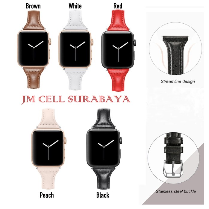 Tali Slim Modis Leather Strap Untuk Apple Watch 38mm 40mm 41mm 42mm 44mm 45mm