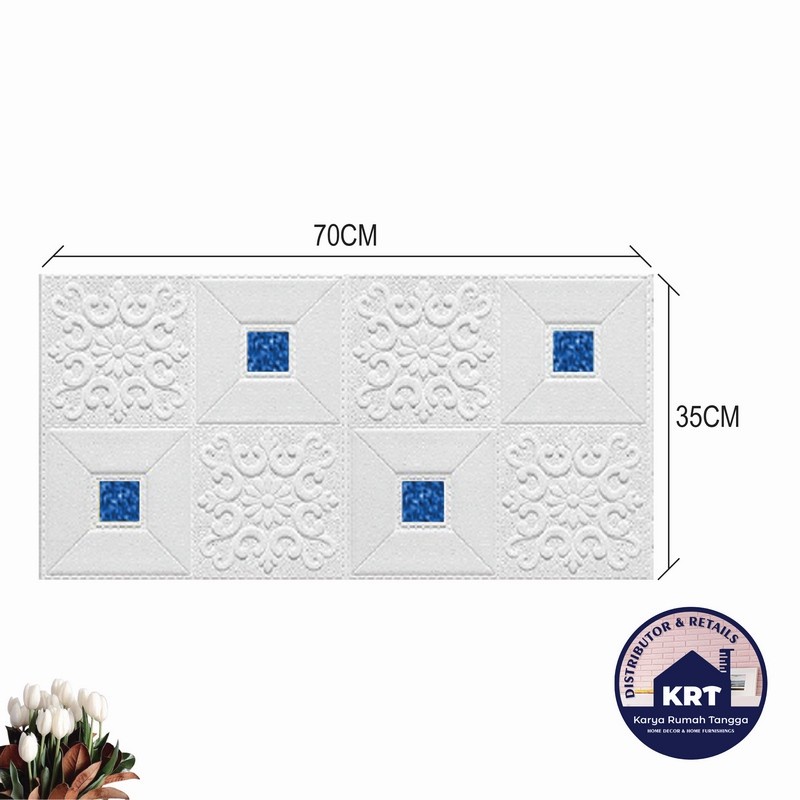 Murah Hemat Paket 10 Lembar Wallpaper Dinding 3D Foam Stiker Dinding Plafon Waterproof Kedap Suara-10 PCS KRISTAL BIRU