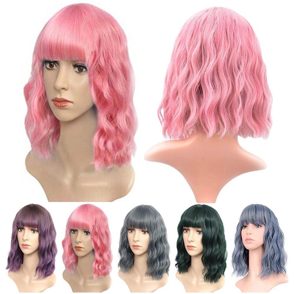 Wig / Rambut Palsu Wanita Model Panjang Bergelombang Dengan Poni Untuk Cosplay / Halloween