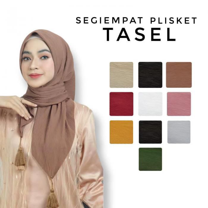 Segiempat Plisket Tassel Segi Empat Pompom Square Polos