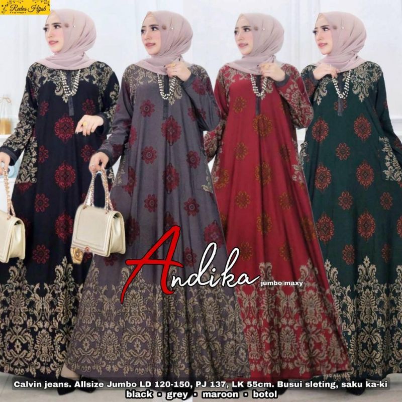 Andika gamis Maxi jumbo gamis jumbo gamis rumahan gamis Calvin jeans ld 120-150 by redea