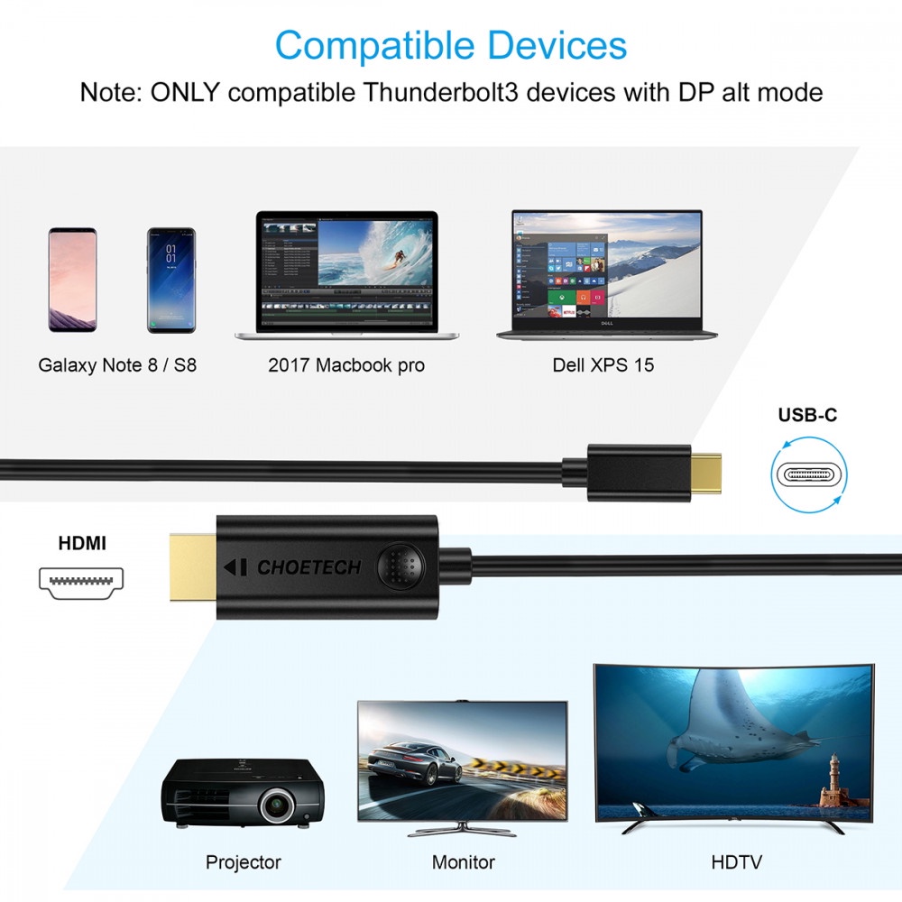 Kabel USB Type C ke HDMI 4K 3 Meter - XCH-0030BK - Black