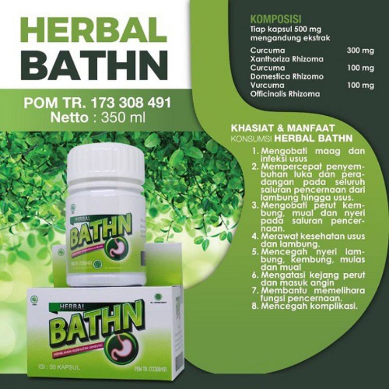 Kapsul Herbal Naturafit BATHN Ekstrak Curcuma Isi 50Kapsul - Ekstrak Temulawak - Obat Maag - Perut Kembung - Asam Lambung