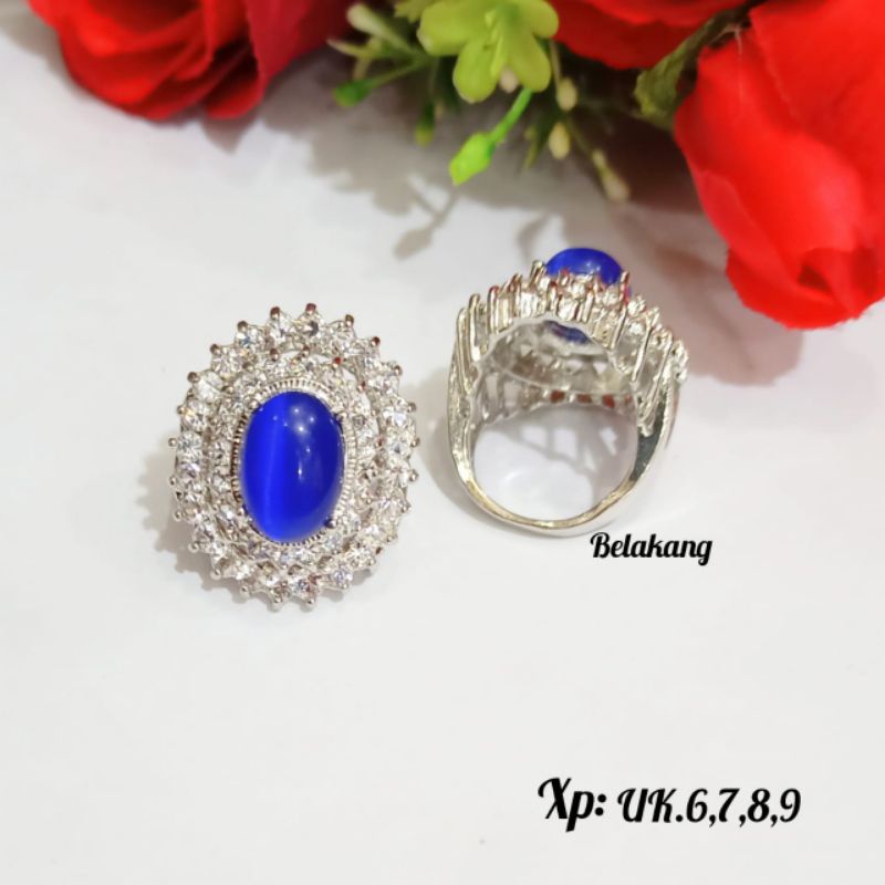 Cincin permata oval warna Dewasa dasar silver,variasi batu warna permata zircon menawan tidak karat