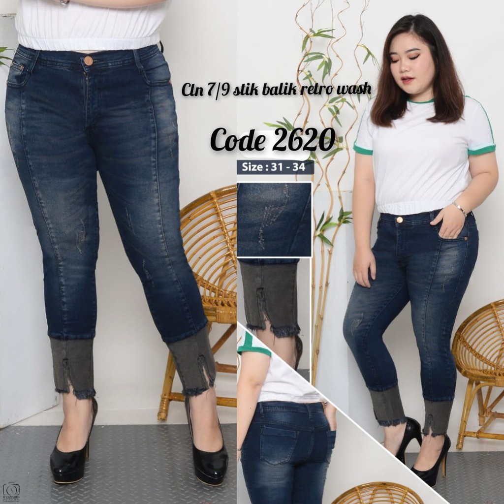 Celana Jeans Wanita Pensil 7/9 Tulang Slit Depan Rawis 31 32 33 34 Bisa Bayar Ditempat(COD)