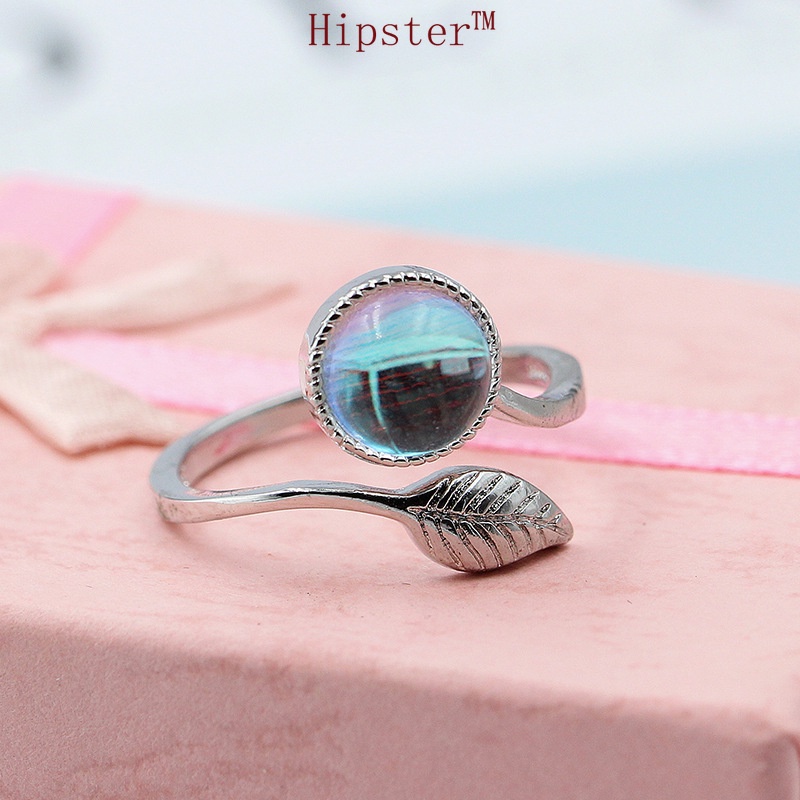 Popular Creative Design Personalized Inlaid round Crystal Leaf Ring