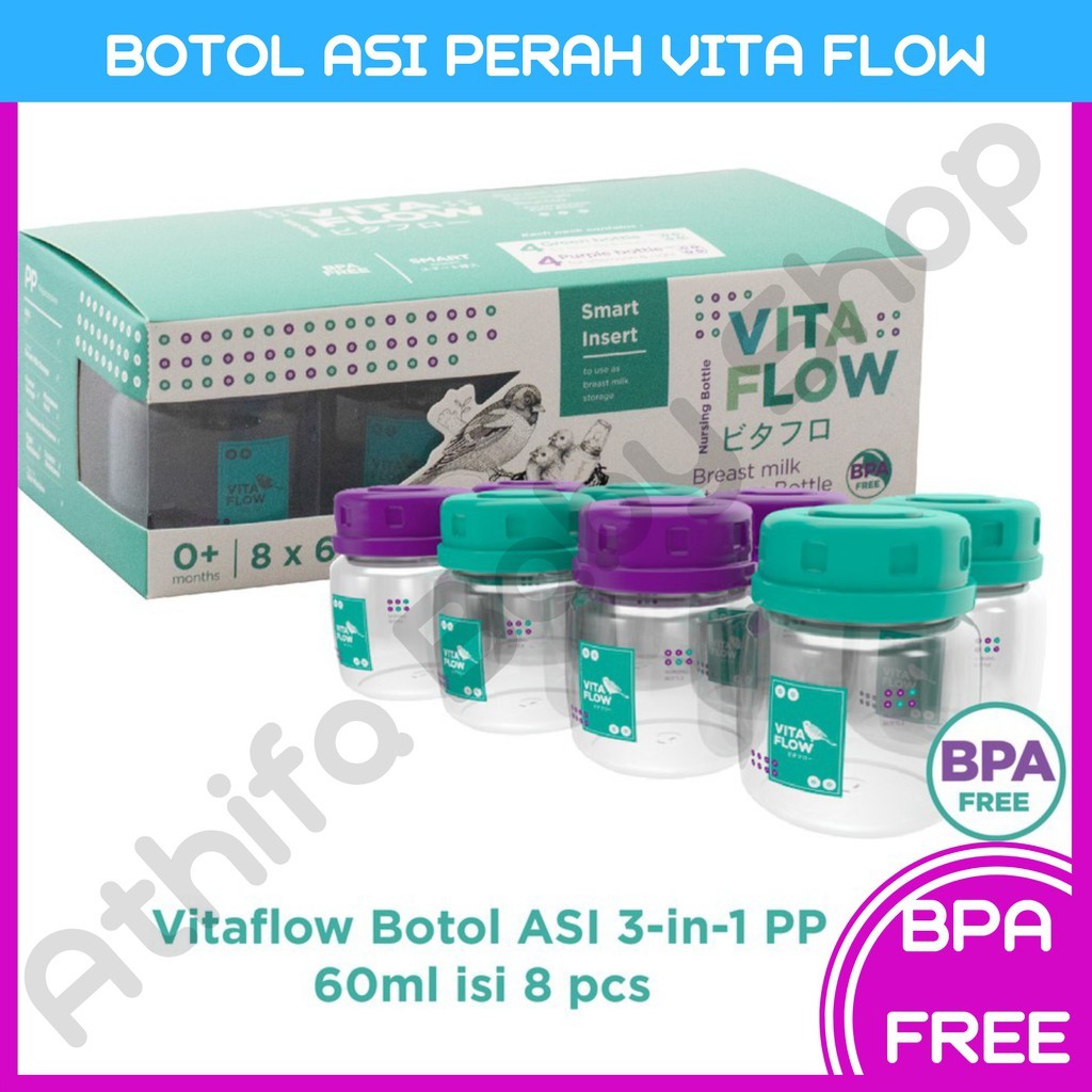 Botol ASI Alat Simpan ASIP PERAH Vitaflow 3 in1 PP 60ml 1 Paket isi 8 Pcs Newborn Package