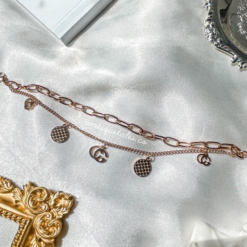[A.T] Gelang Rantai Fashion Titanium Rosegold Gucci / Gelang Branded Custom Anti Karat / LITTLE GG