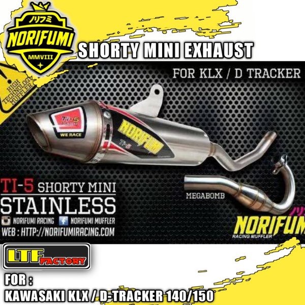 KAWASAKI KLX D-TRACKER 150 - NORIFUMI SHORTY MINI Megabomb Knalpot Racing Original - Stainless Steel