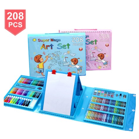 Alat Lukis Set 208pcs Crayon Oil Pencil Warna Cat Air Anak Mewarnai Set Alat Lukis Anak