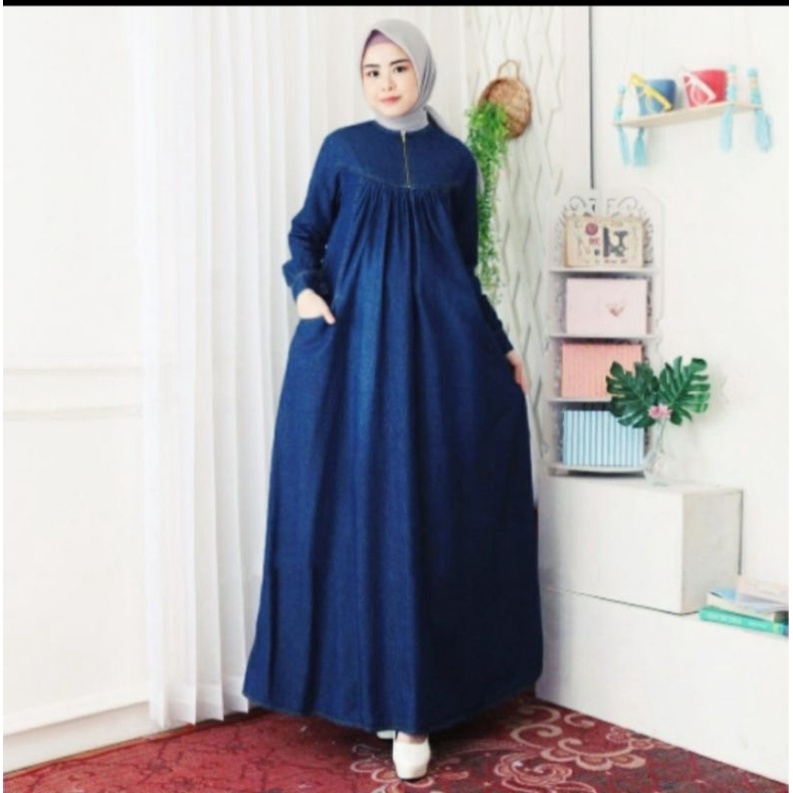 gamis jeans import/gamis denim  jumbo/gamis terbaru 2021/gamis denim terhits 2021