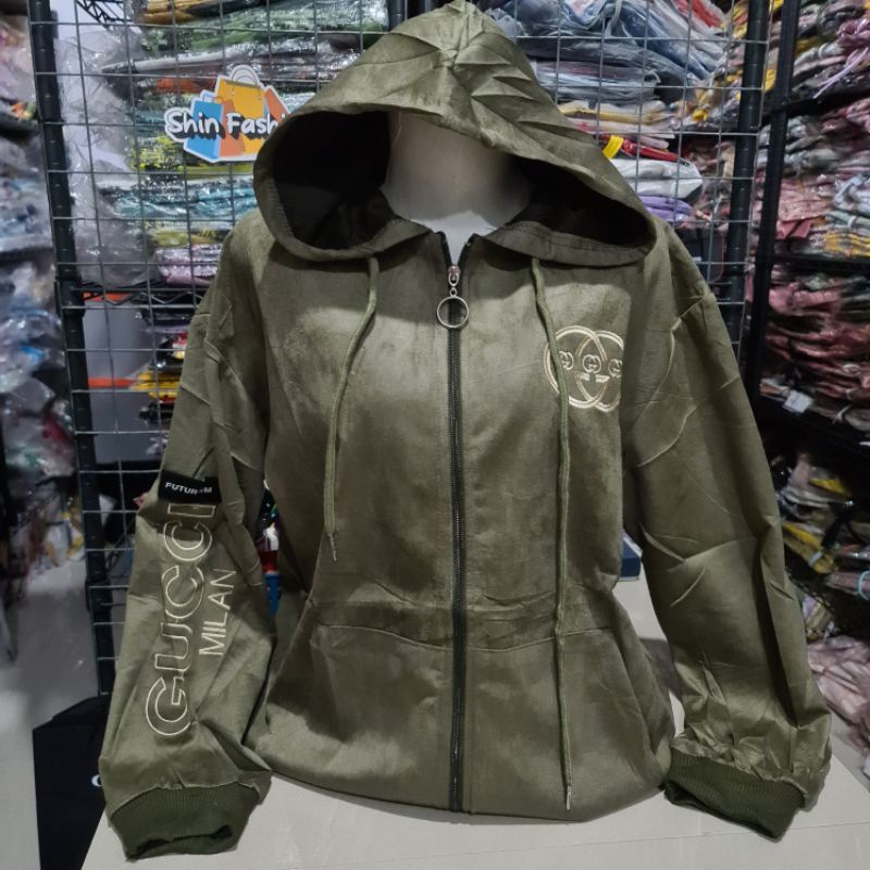 Jaket Suede Import Wanita Fashion XL Besar-Gcmilan Army
