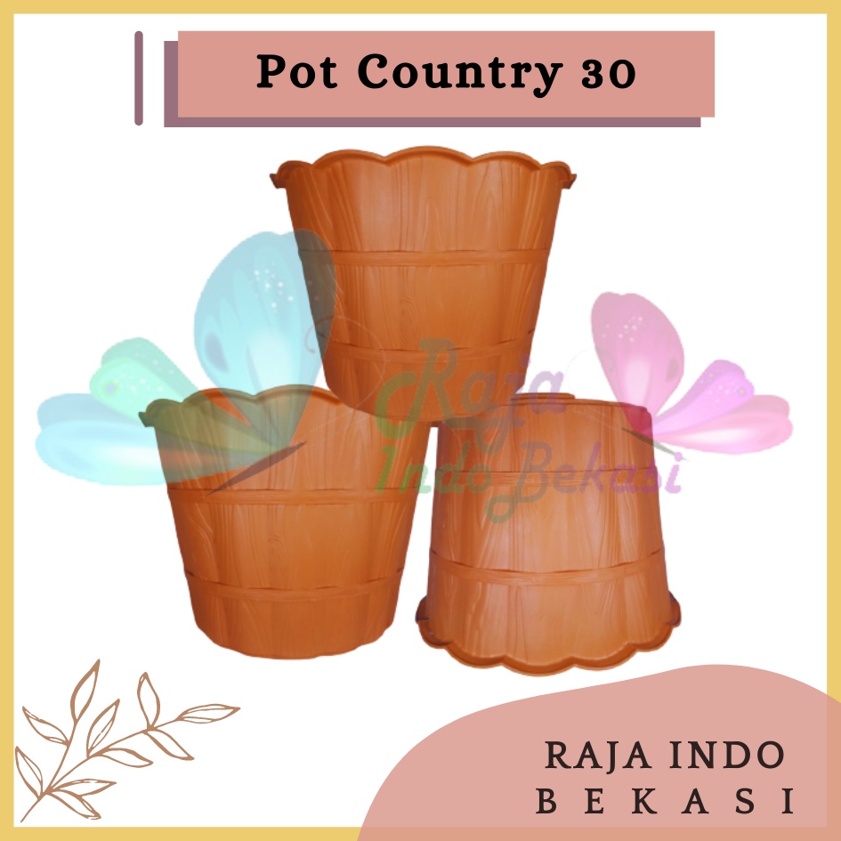 Pot Shallom Country 30 Merah Bata Coklat Terracotta Terakota Putih Pot Motif Gentong Kayu Tebal Cantik Pot Bunga Putih Besar Murah