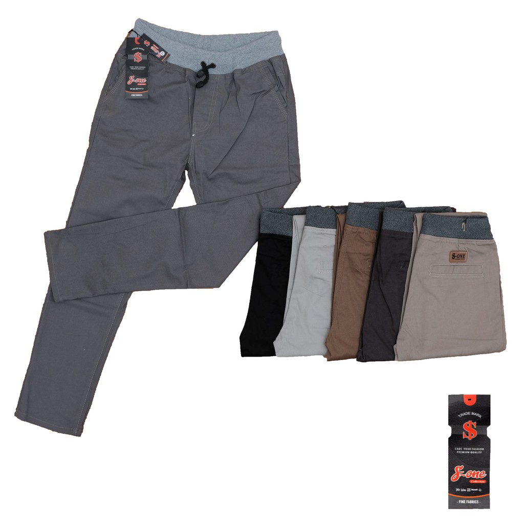Celana Chino Panjang Pinggang Karet Rip Combed Stretch Celana Santai Casual Fashion Pria Bawahan