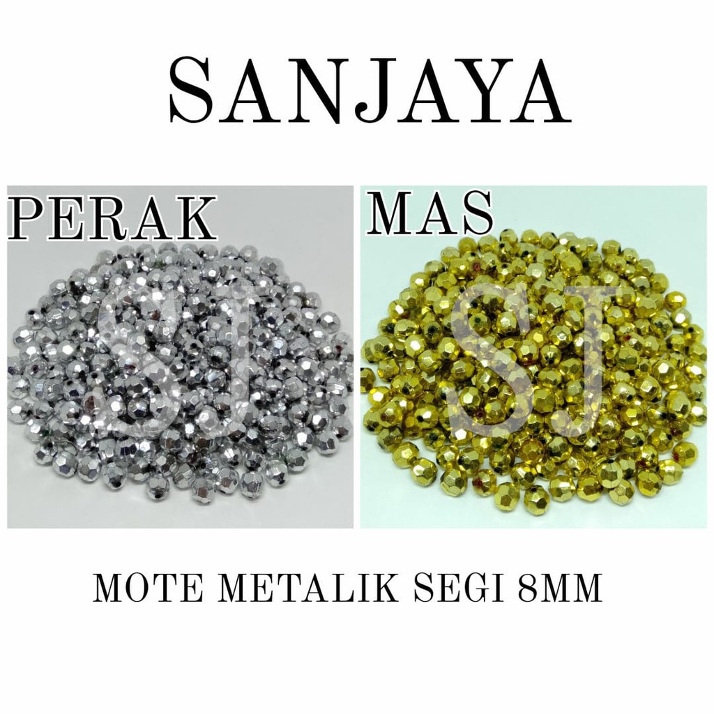 MANIK SEGI METALIK / MOTE SEGI METALIK / MANIK SEGI EMAS / MANIK SEGI PERAK / MOTE EMAS / MOTE PERAK / MOTE METALIK SEGI 8MM