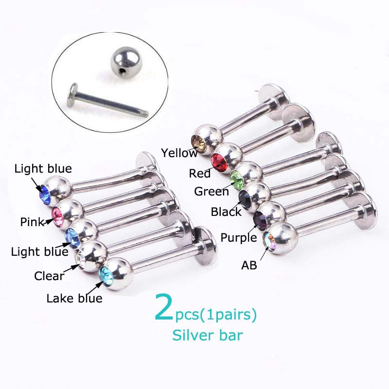 2Pcs Bola Kristal Stainless Steel 3mm 3mm untuk Piercing Bibir / labret / cartilage