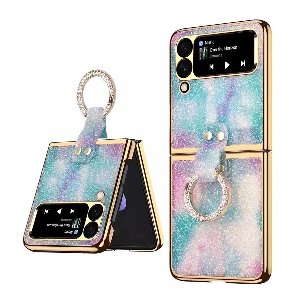 FA Luxury Bling Glitter Case Samsung Z Flip 3 4 Casing Handphone Hard Case Dengan Ring Cincin Holder