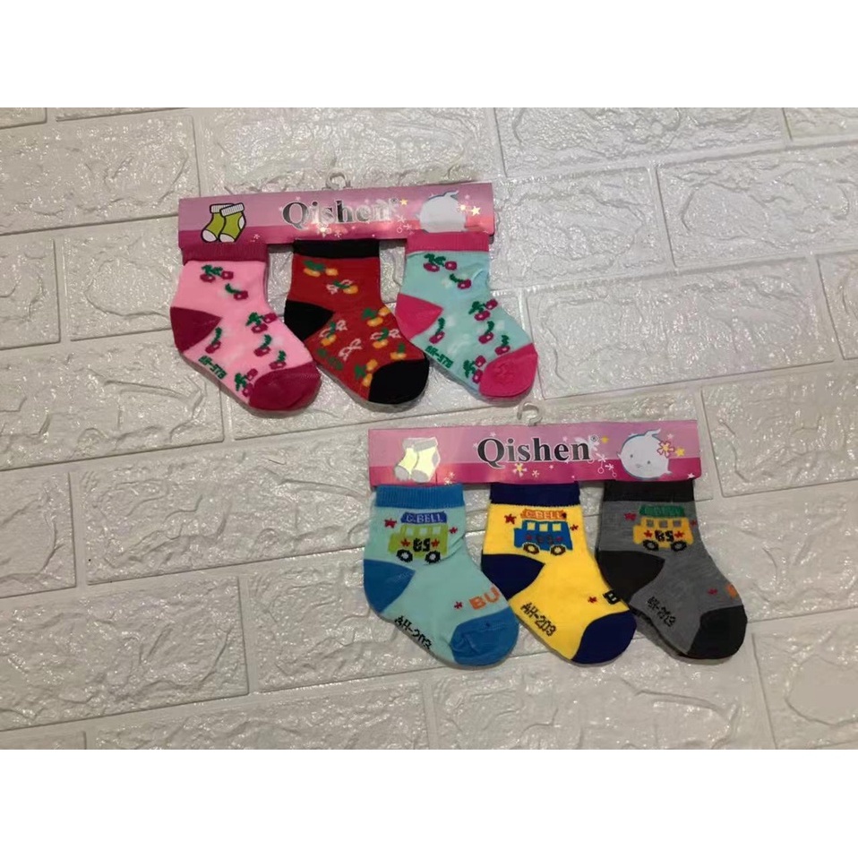 Kaos Kaki Bayi Motif 3in1 Polos Antislip 0-6 Bulan Newborn Variasi Lurus Lipat