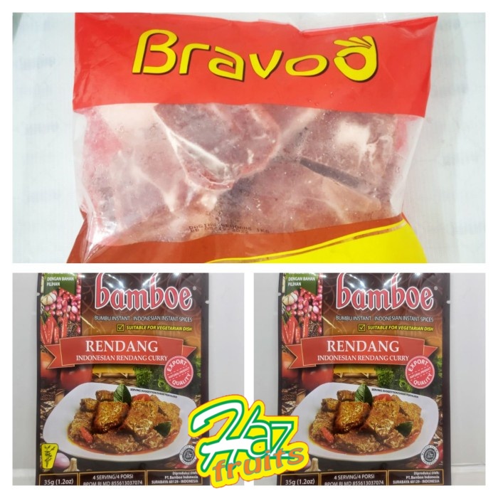 

Paket Daging Rendang Bravo 1 KG + Bumbu Rendang bamboe 35 GR