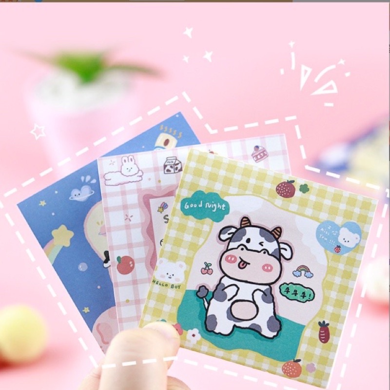 

sticky notes motif sapi warna pink ungu kuning biru untuk dekorasi dinding aesthetic catatan dan bullet journal [cozystuffid]
