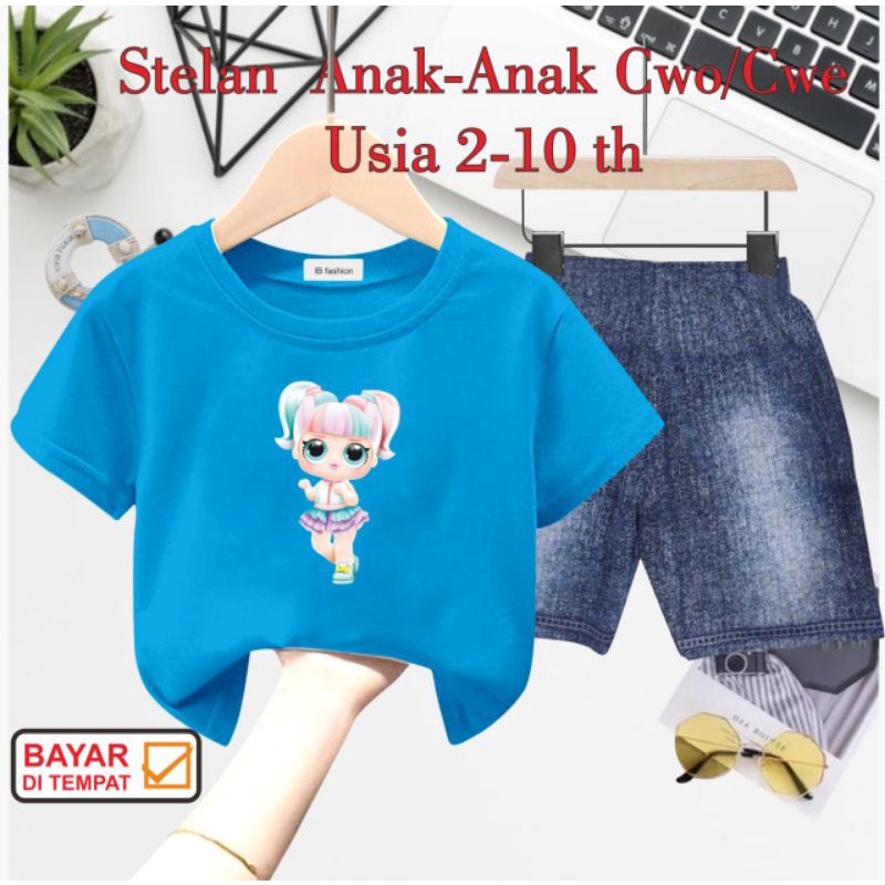 ((IB))SETELAN ANAK PEREMPUAN SEMI JEANS/CEWEK DIGITAL SABLON