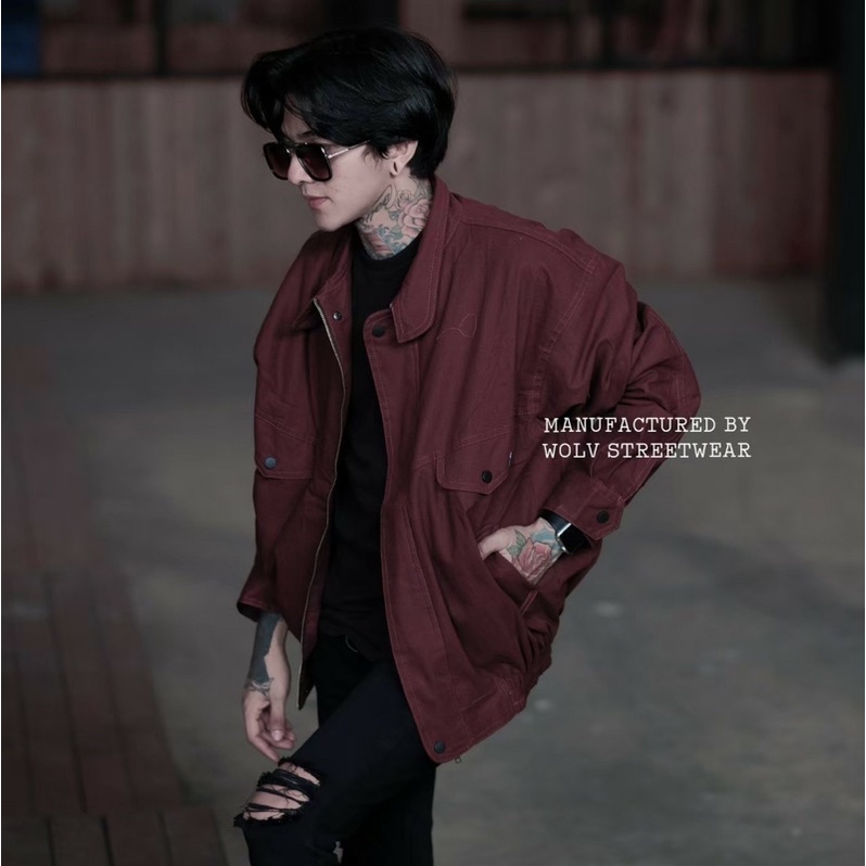 WOLV ORIGINAL Jaket Pilot Jaket Flight Jaket Vintage Jaket Bomber Maroon