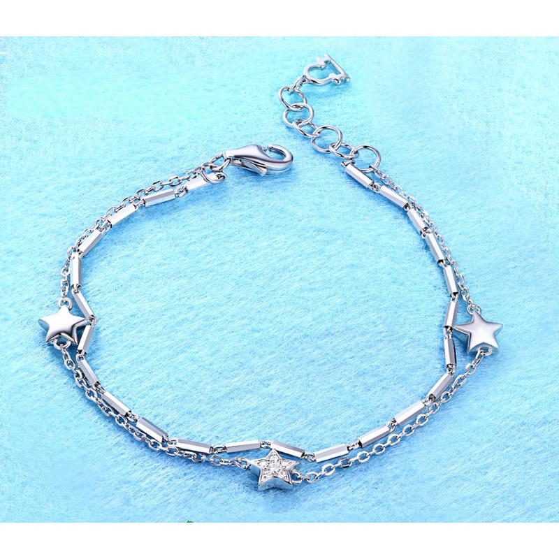 Gelang Desain Pentagram Bahan Stainless Steel Warna Silver Gaya Korea Untuk Wanita