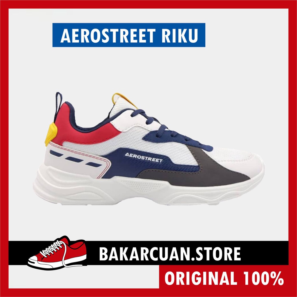 Aerostreet Riku Putih Biru Tua Merah / Putih Hitam Biru / Putih Abu Oren Oranye / Sepatu Sneakers