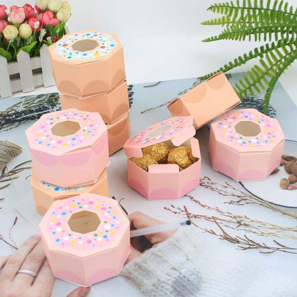 Wonder 10PCS Donat Candy Box Hexagon Dekorasi Pesta Hadiah Anak Perlengkapan Pernikahan Kemasan Coklat Case