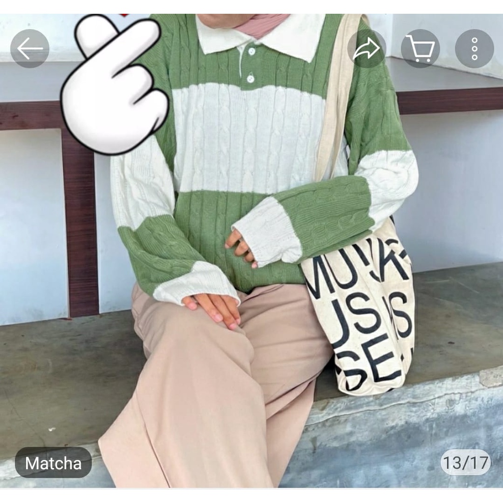 Sweater Rajut Oversize Strip Cable Crop Top Blouse Wanita Premium