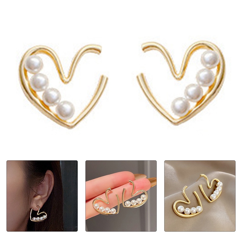 Anting Stud Mutiara Imitasi Bentuk Hati Geometris Gaya Vintage Untuk Wanita