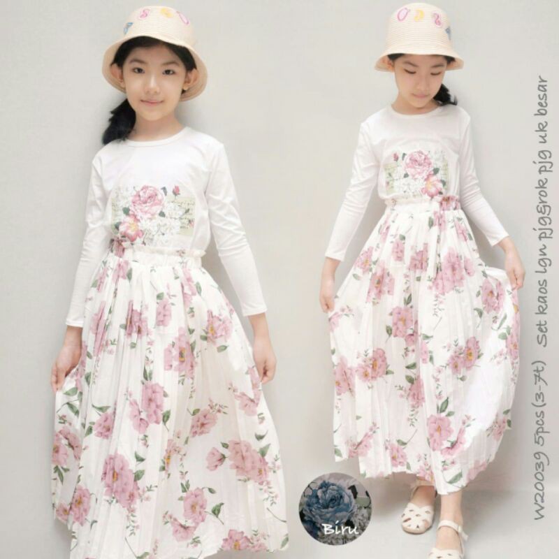 setelan anak import/setelan rok plisket/baju anak impor