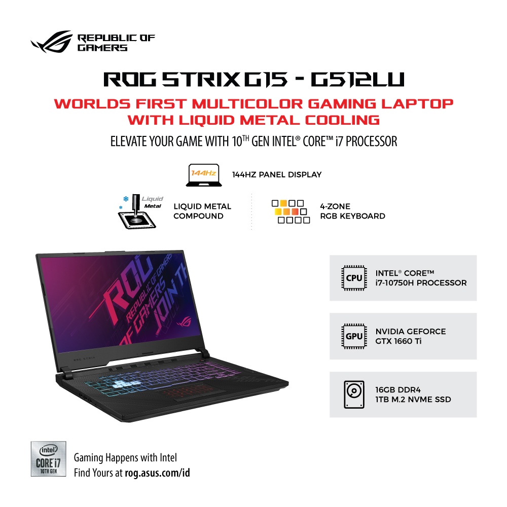 Asus ROG Strix G15 G512LU-I766B7T Core i7-10750H | 16GB| 1TB SSD/ GTX 1660Ti| 144Hz