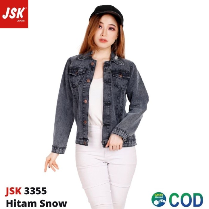 Jaket Wanita Jaket Jeans Denim Wanita Hitam Snow JSK 3355 Size M-3XL - Hitam Snow, XXXL(B5P8) Hoodie