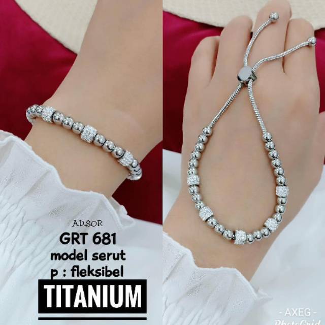 Gelang Wanita Cewek Serut Titanium Silver putih perak Full diamond cewe perempuan asli original ori