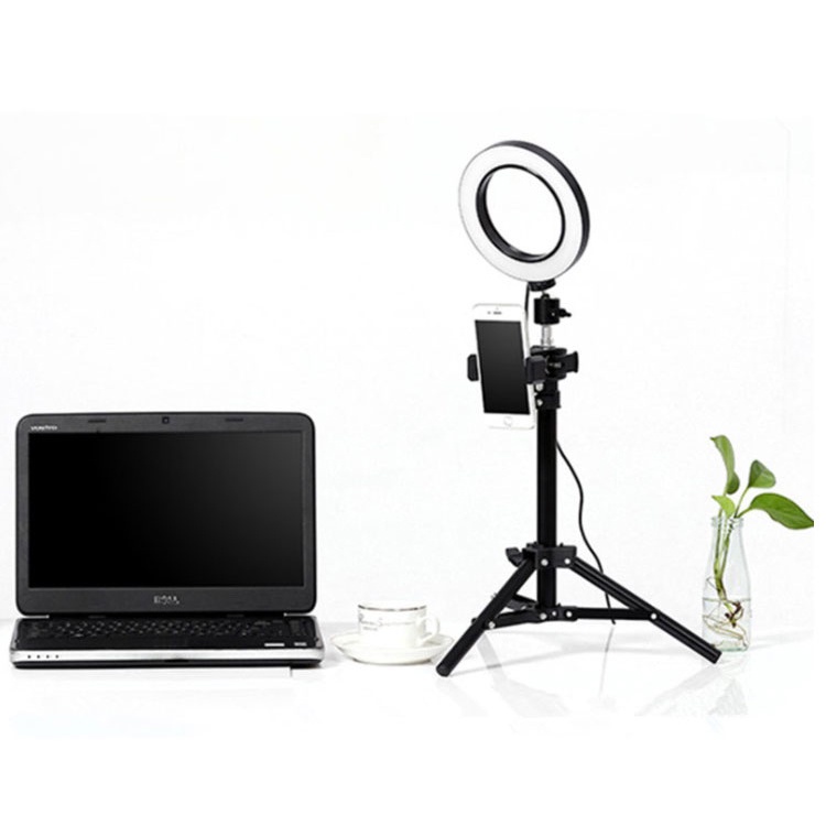 TaffSTUDIO Lampu Halo Ring Light LED Kamera 16CM with Long Tripod 1.6M - EL940008A - White