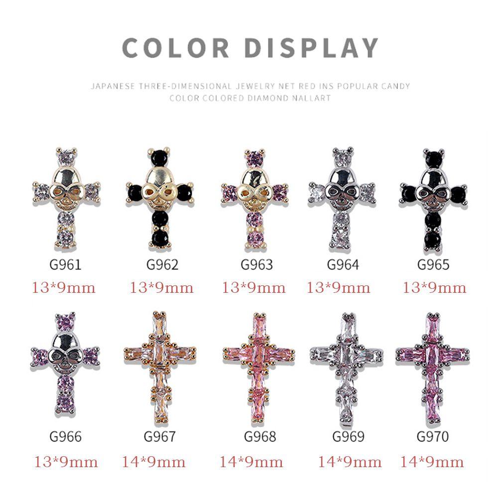 AUGUSTINA Agustina Glitter Jantung Kuku Pesona Cross Elegan Ornamen Flatback Zirkon Kristal Manicure Aksesoris