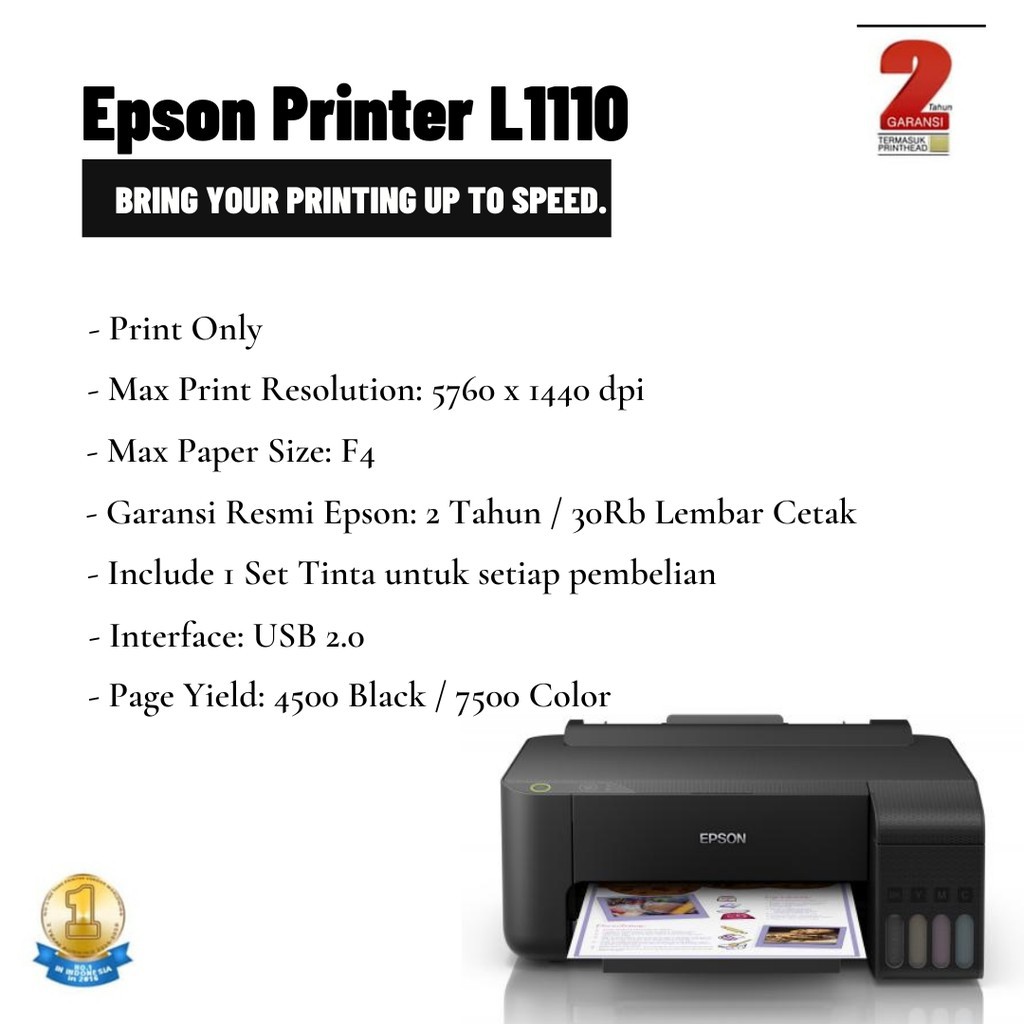 Epson Printer L1210 / Pengganti L1110 (Print Only) InkTank A4