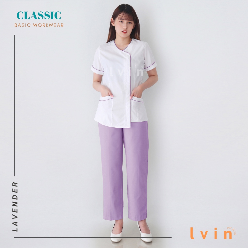 Baju Seragam Suster Lvin New Classic Putih  / Seragam Suster Lengan Pendek  / seragam klinik oka / seragam perawat