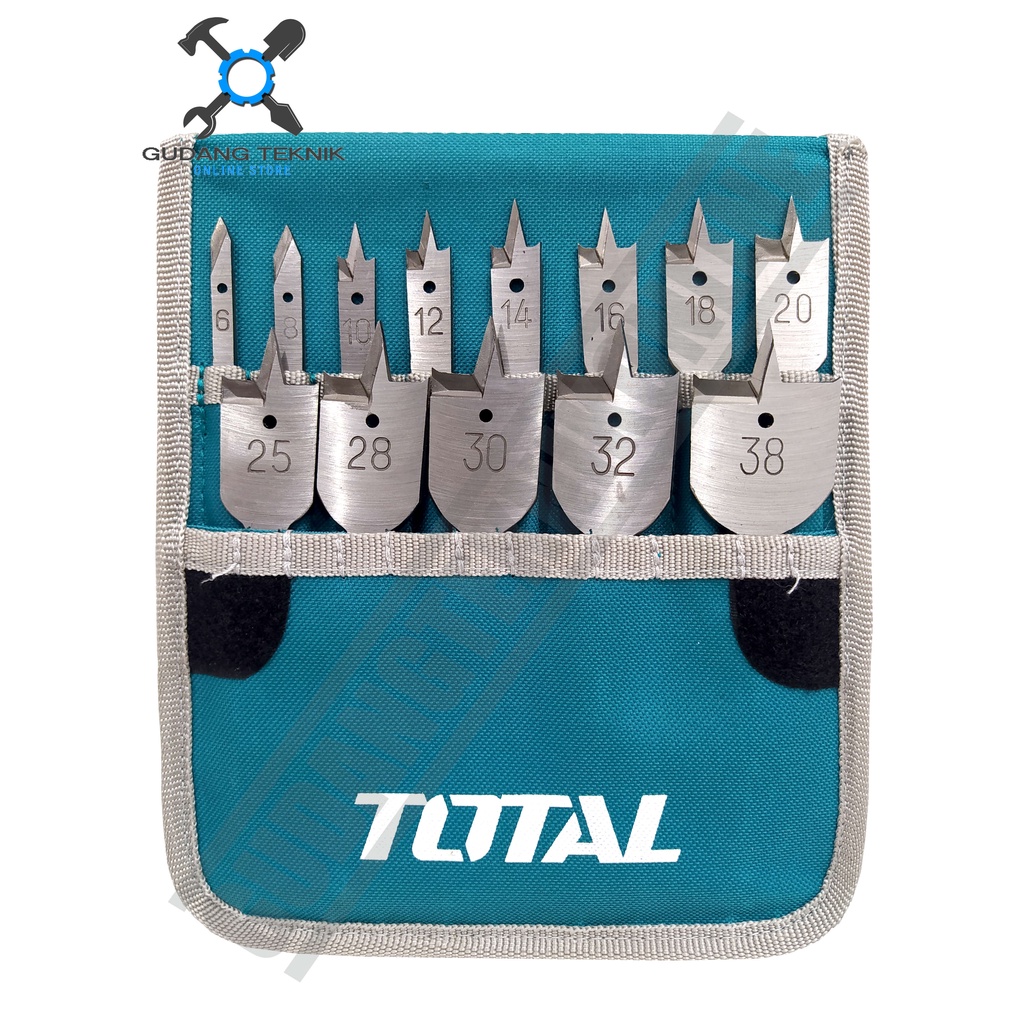 Mata Bor Kayu Kipas SET 13pcs TOTAL TACSD70131 / Mata bor Pelubang Flat Wood Drill 13 Pcs TOTAL