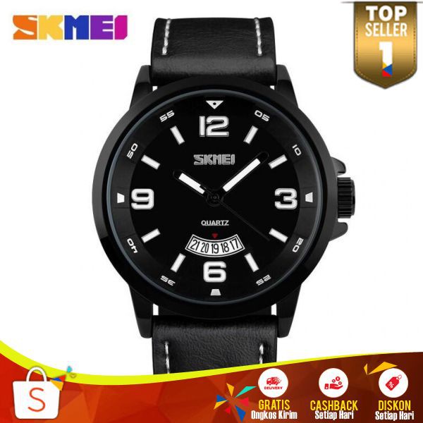 SKMEI Jam Tangan Analog Pria JT 20 Jam Tangan Cowok Strap Kulit Berkualitas Penutup Stainless Steel