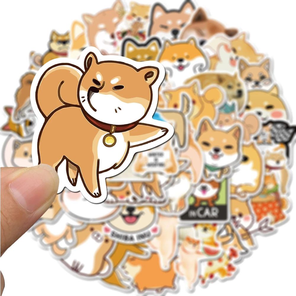 ELEGANT Lovely Japanese Shiba Inu Dog Sticker 50pcs/pack Animal Stickers Puppy Sticker DIY Scrapbook Cute Helmet Guitar Sticker Mobile Phone Decor Skateboard Graffiti Sticker