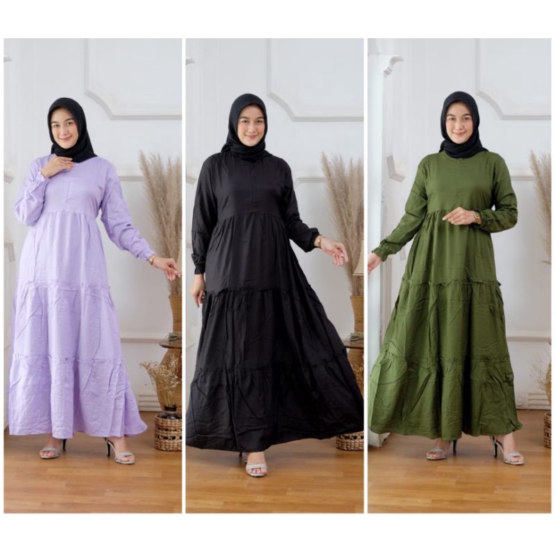 Gamis Hitam Polos Busui Murah Homedress Rayon Premium dress Lengan Panjang