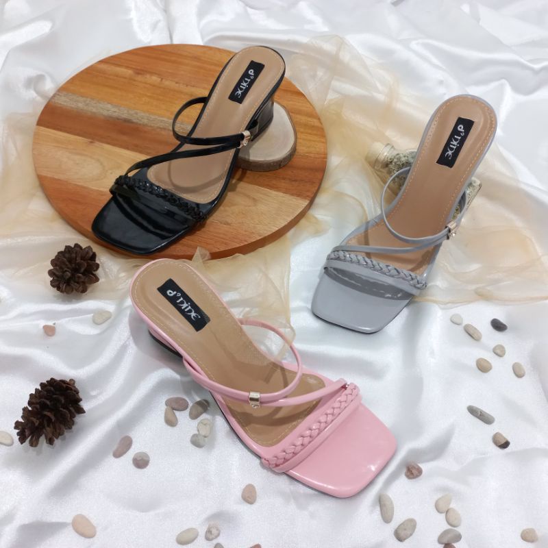 Sandal Wanita Sandal heels slop kepang selempang Ai 01