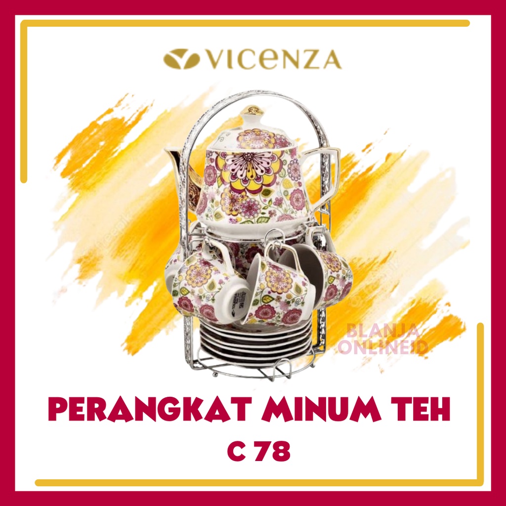 Jual Vicenza C78c 78 Tea Set Perangkat Cangkir Minum Teh Teko Porselen Dengan Penyangga 5599