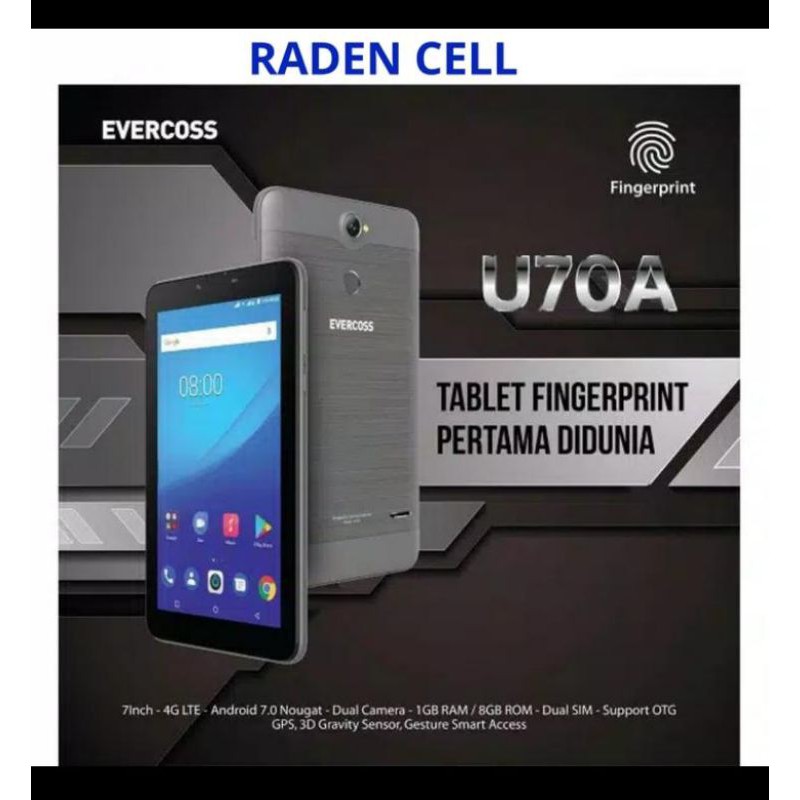 Evercoss U70A Ram 1/8 GB Tablet Android 4G Finger Print Murah Garansi Resmi Tablet 4G Murah HP 4G