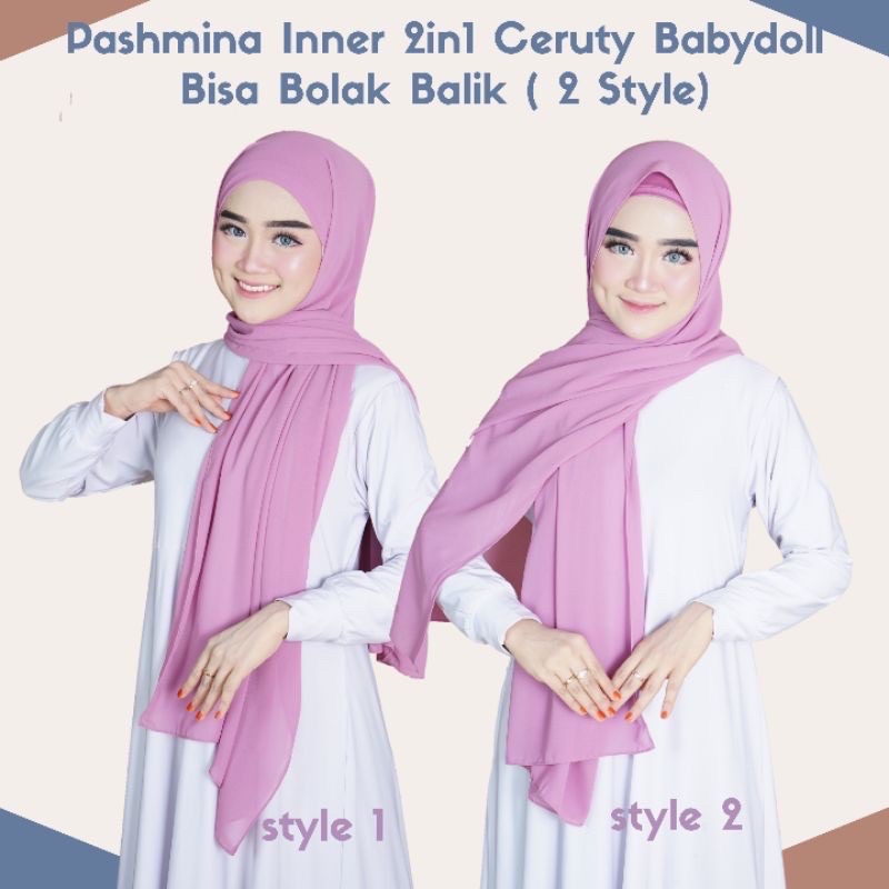 PASHMINA INNER 2IN1 CERUTY BABYDOLL | kerudung hijab instan pasmina malay ceruti babydol